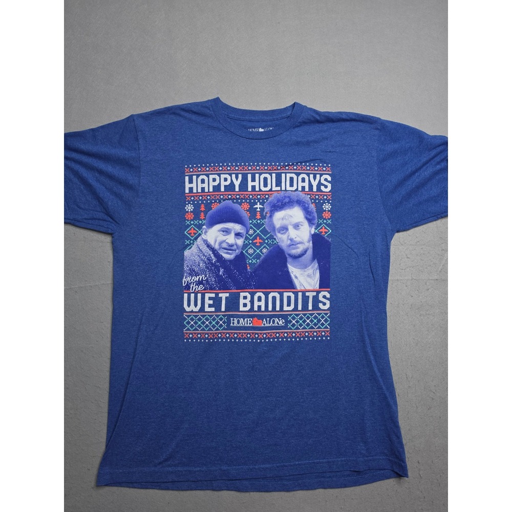 Home Alone T-Shirt Men's XL Blue Happy Holidays From The Wet Bandits Graphic
